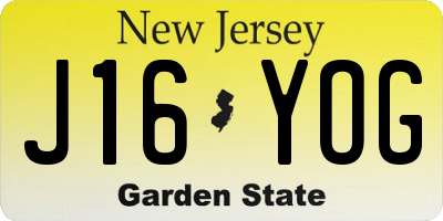 NJ license plate J16YOG