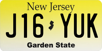 NJ license plate J16YUK