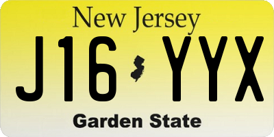 NJ license plate J16YYX