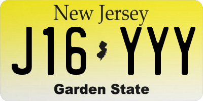 NJ license plate J16YYY