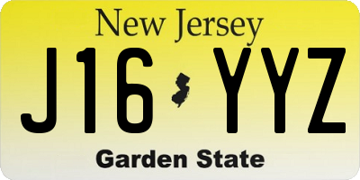 NJ license plate J16YYZ