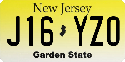 NJ license plate J16YZO