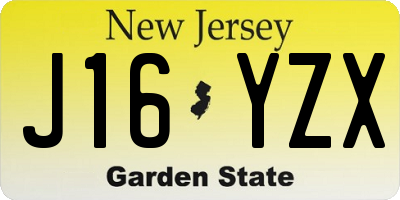 NJ license plate J16YZX