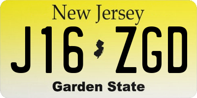 NJ license plate J16ZGD
