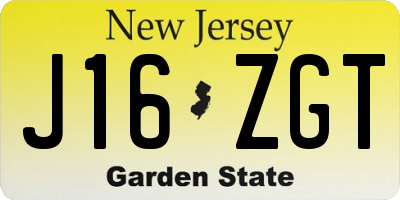 NJ license plate J16ZGT
