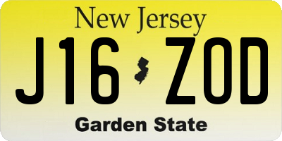 NJ license plate J16ZOD
