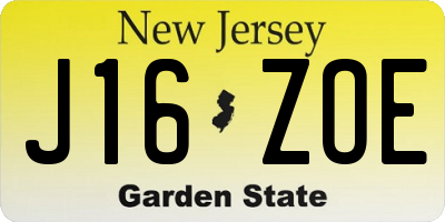 NJ license plate J16ZOE
