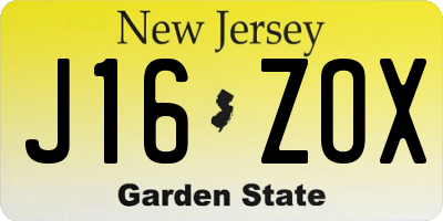 NJ license plate J16ZOX