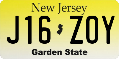 NJ license plate J16ZOY