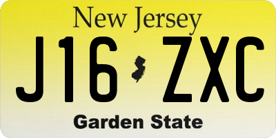 NJ license plate J16ZXC