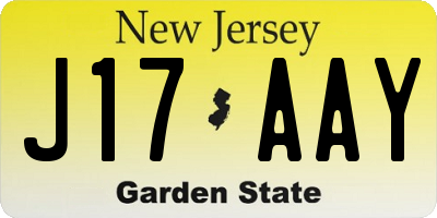 NJ license plate J17AAY