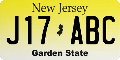 NJ license plate J17ABC