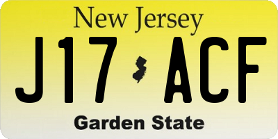 NJ license plate J17ACF