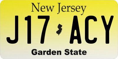 NJ license plate J17ACY