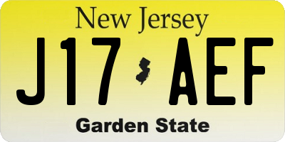 NJ license plate J17AEF