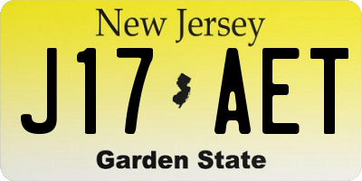 NJ license plate J17AET