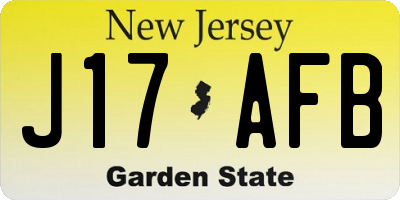 NJ license plate J17AFB