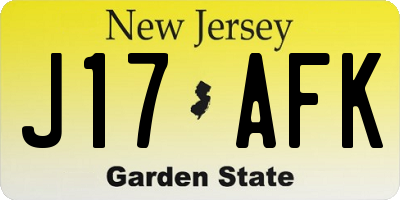 NJ license plate J17AFK