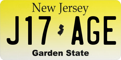 NJ license plate J17AGE