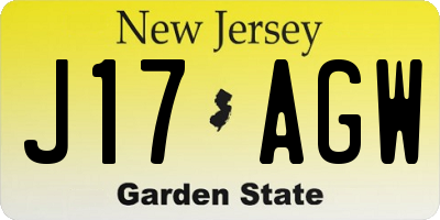 NJ license plate J17AGW