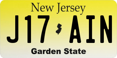 NJ license plate J17AIN