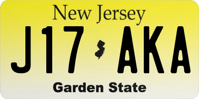 NJ license plate J17AKA