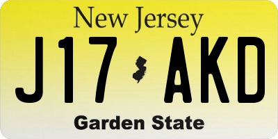 NJ license plate J17AKD
