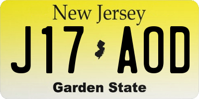 NJ license plate J17AOD