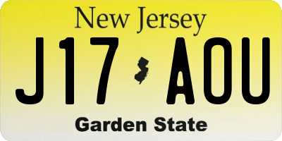 NJ license plate J17AOU