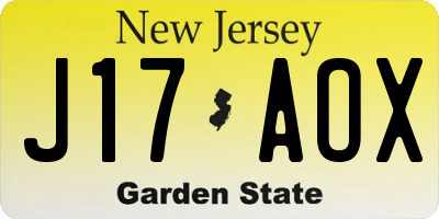 NJ license plate J17AOX