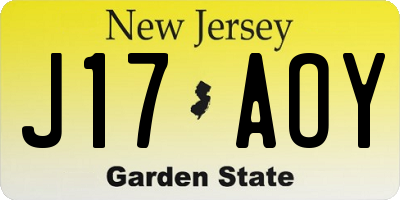 NJ license plate J17AOY
