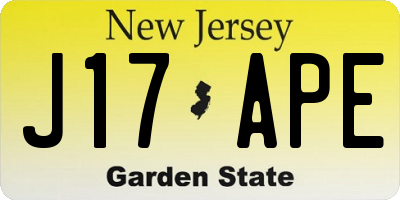 NJ license plate J17APE