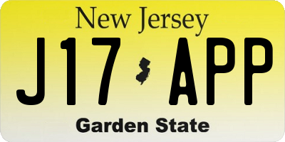 NJ license plate J17APP