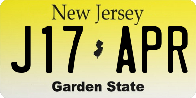 NJ license plate J17APR