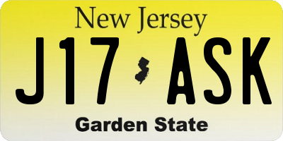 NJ license plate J17ASK