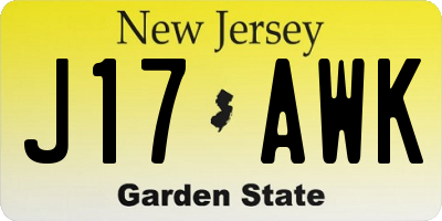 NJ license plate J17AWK