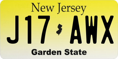 NJ license plate J17AWX