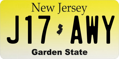 NJ license plate J17AWY