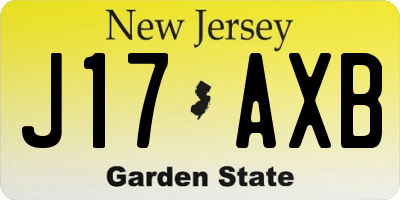 NJ license plate J17AXB
