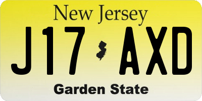 NJ license plate J17AXD