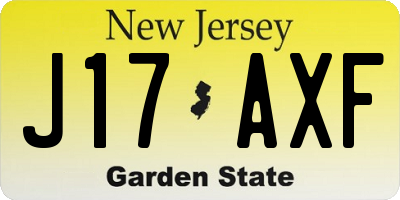 NJ license plate J17AXF