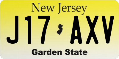 NJ license plate J17AXV