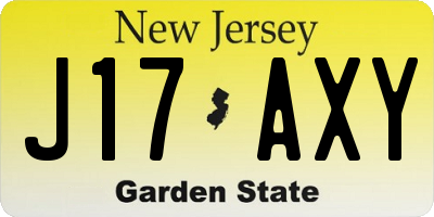 NJ license plate J17AXY