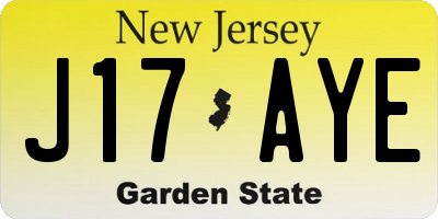 NJ license plate J17AYE