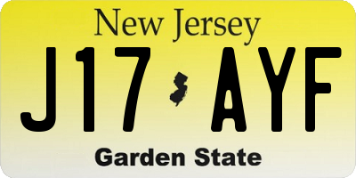 NJ license plate J17AYF
