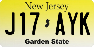 NJ license plate J17AYK