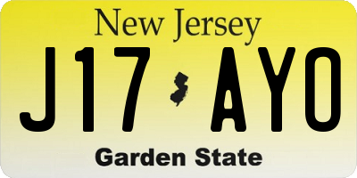 NJ license plate J17AYO