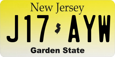 NJ license plate J17AYW