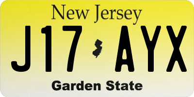 NJ license plate J17AYX