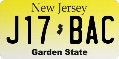 NJ license plate J17BAC